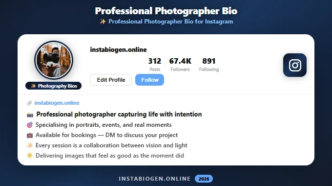 Professional Photographer Bio for Instagram